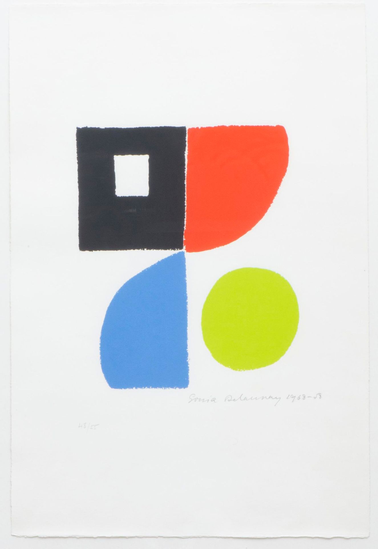 Null Sonia DELAUNAY Sonia (1885-1979) "黑色、红色、蓝色和绿色的抽象构图"，约1968年，彩色石版画，右下角有铅笔签名和日&hellip;