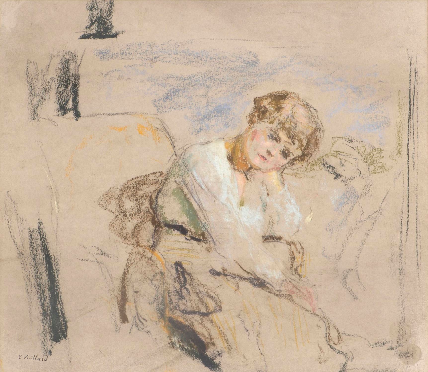 Null Édouard VUILLARD (1868-1940)《Le Modèle Blond au bord d'un fauteuil》，纸上粉彩，左下&hellip;