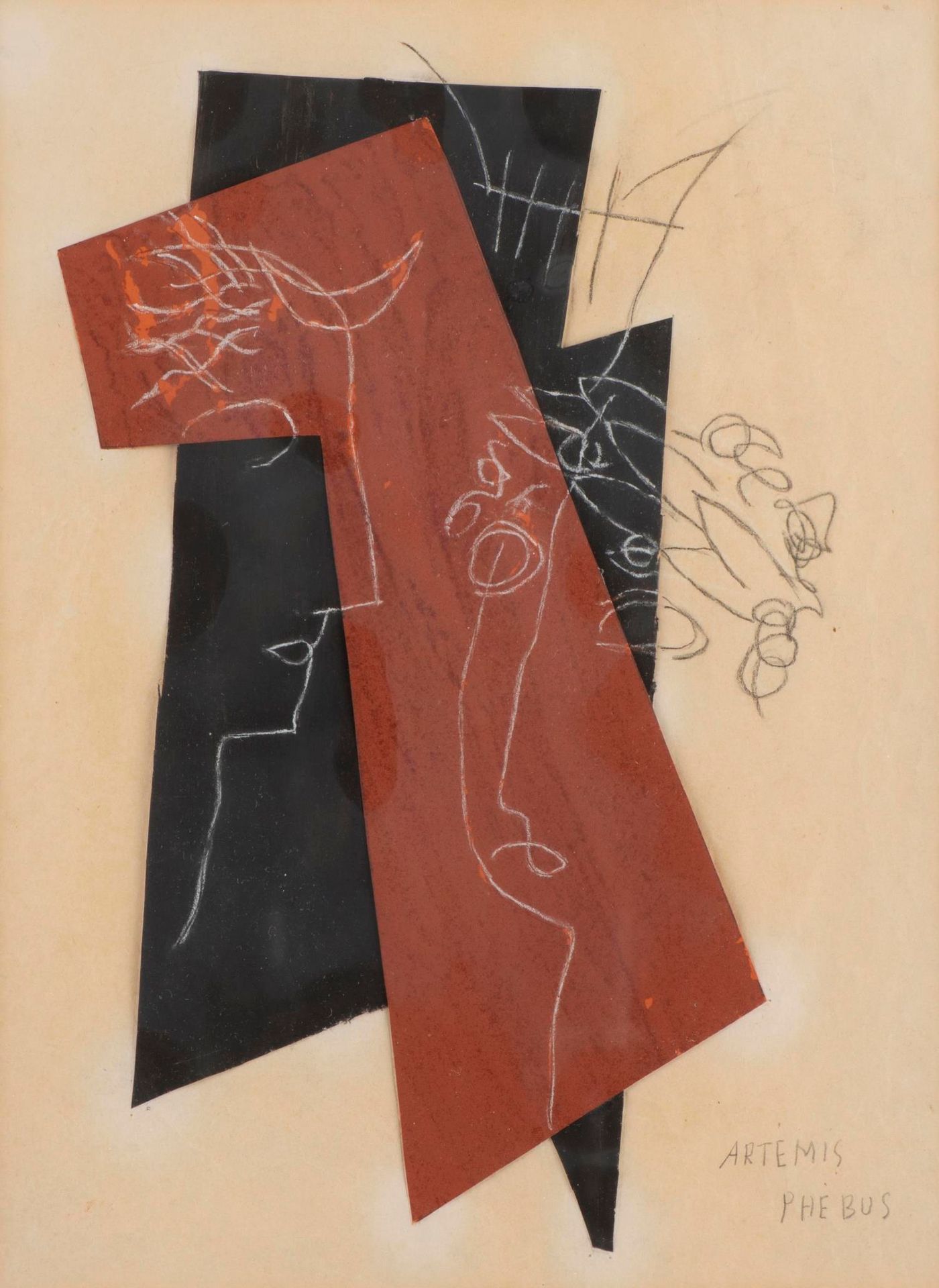 Null 亨利-劳伦斯（1885-1954），《吕西安的对话》（1915-18）的混合技术，拼贴纸，铅笔，白色粉笔高光，右下方刻有ARTEMIS PHEBUS，&hellip;