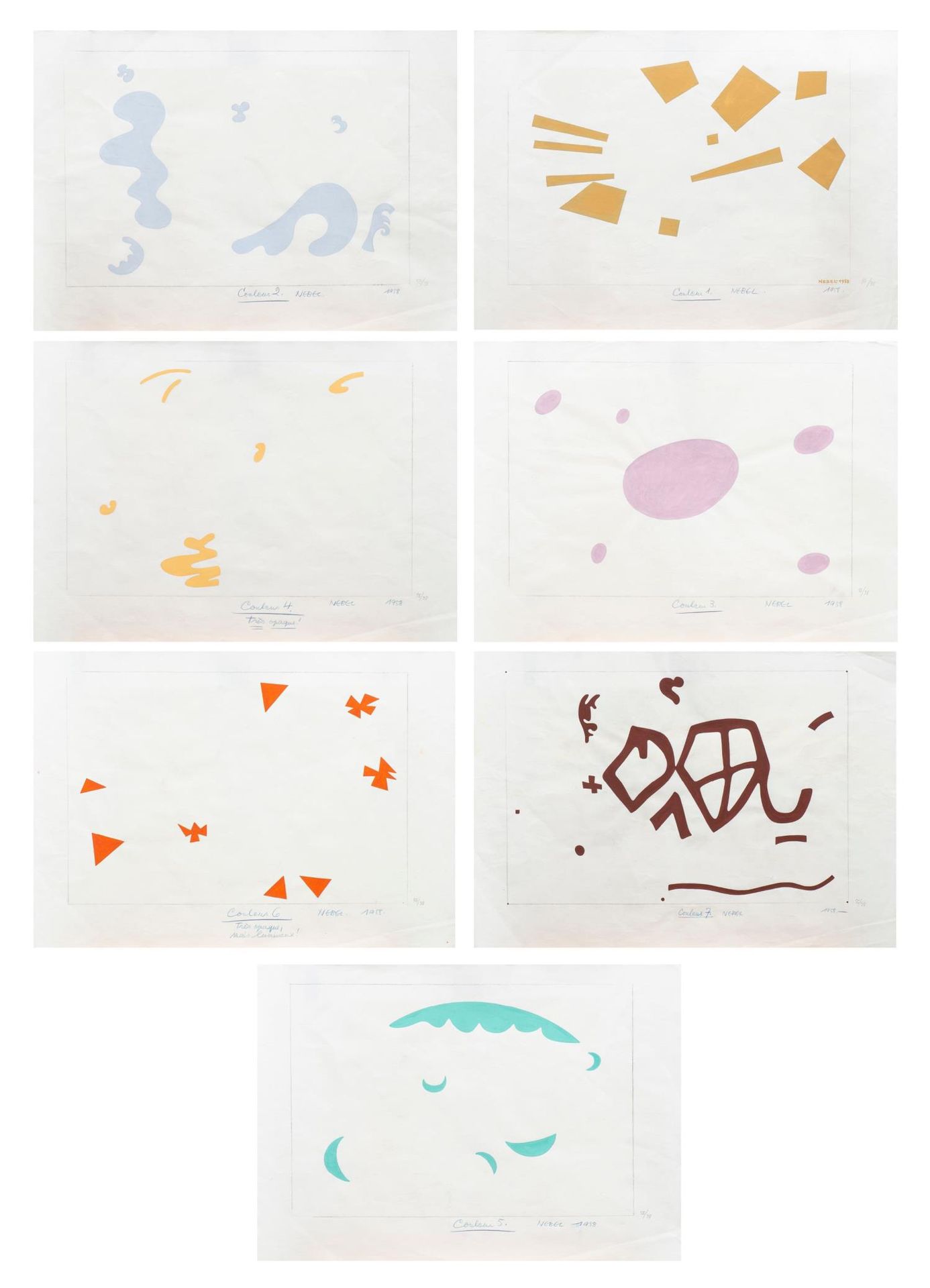 Null Nebel OTTO (1892-1973), "Couleur 1 - 2 - 3 - 4 - 5 - 6 - 7", 1958, 一套7幅水粉画，&hellip;
