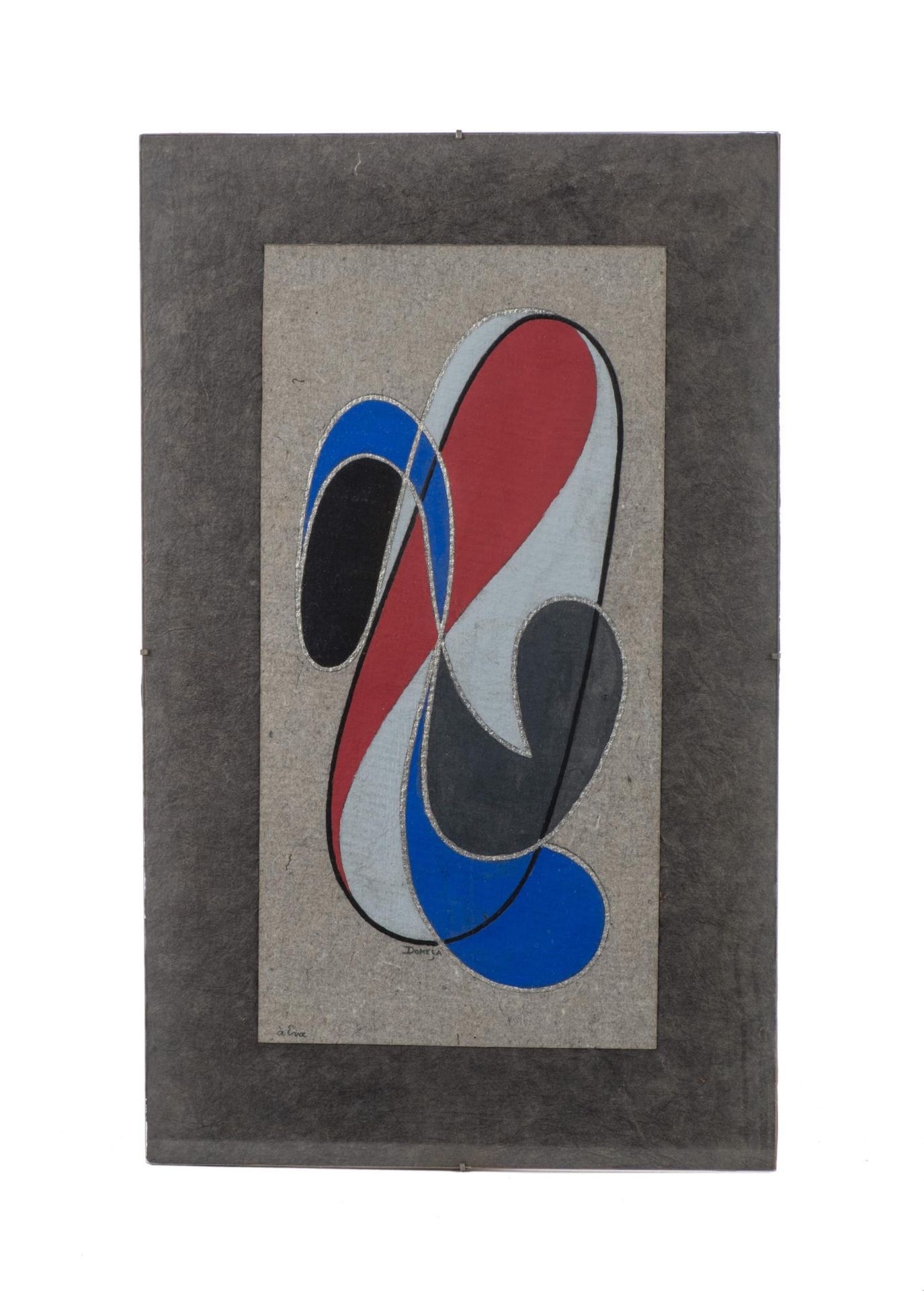 Null César DOMELA (1900-1992) "Composition in Red, Blue and Black", 水粉画，纸上有银色高光，&hellip;