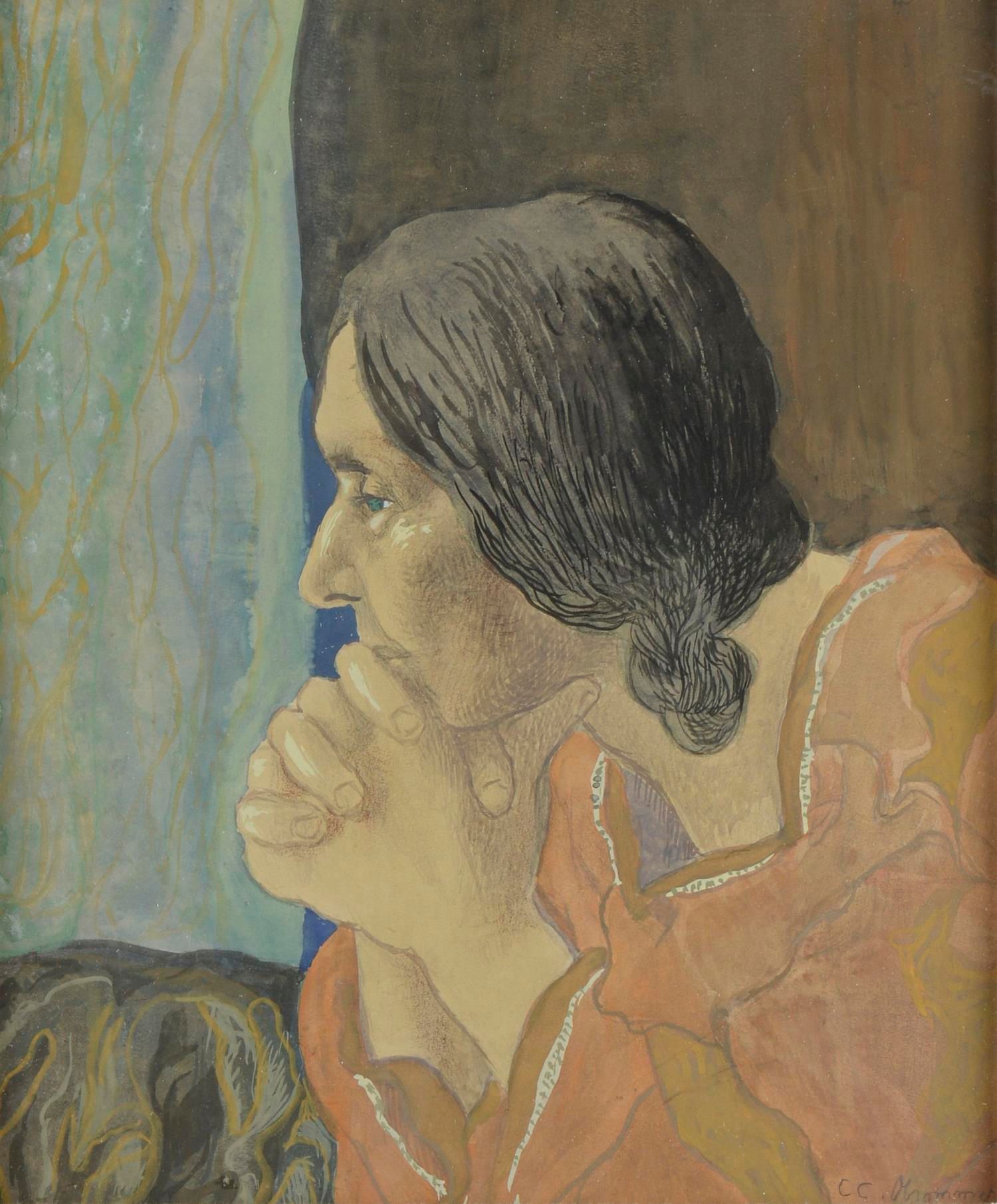 Null Charles Clos OLSOMMER (1883-1966), "Ritratto di donna", acquerello e gouach&hellip;