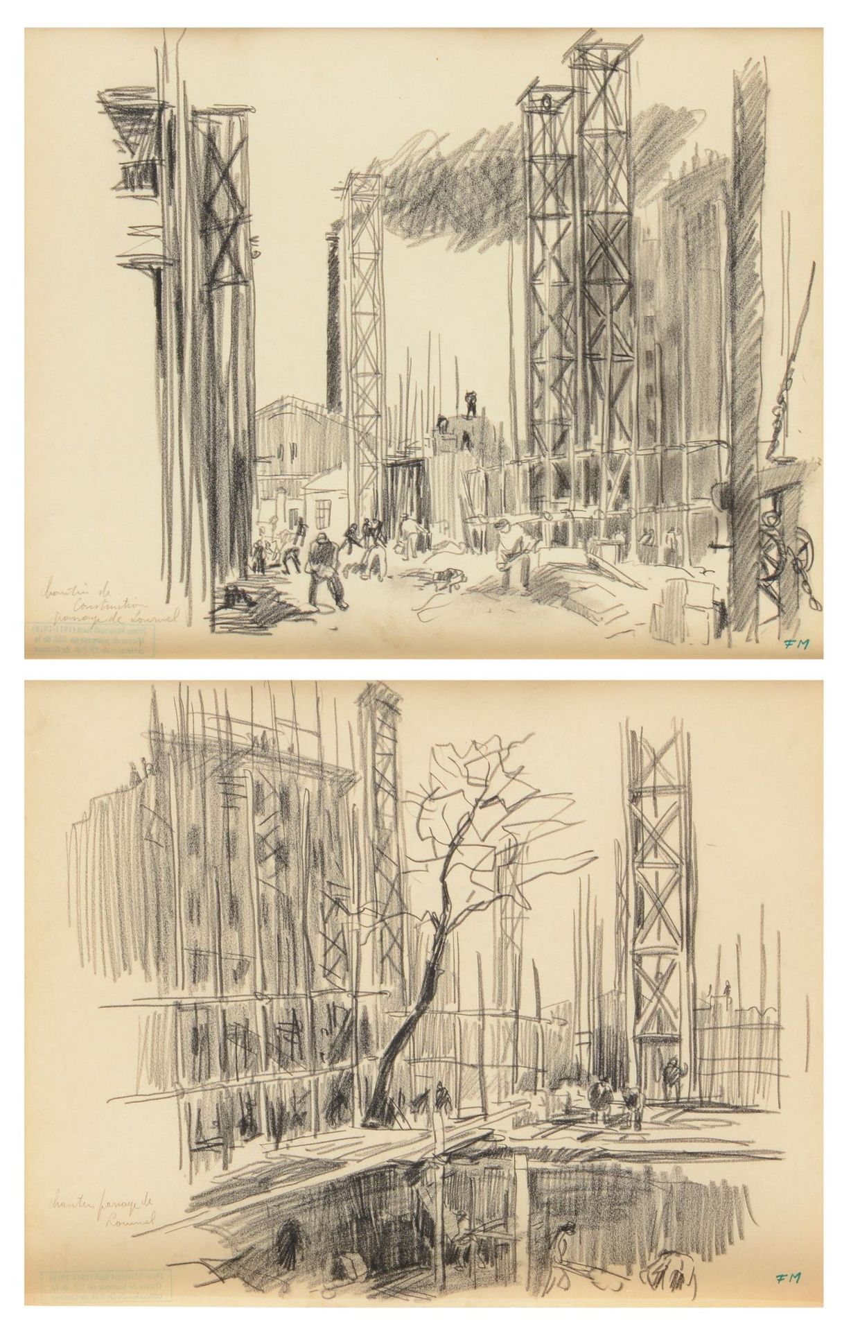Null Frans MASEREEL (1889-1972) "Construction passage de Lournel", Conjunto de d&hellip;