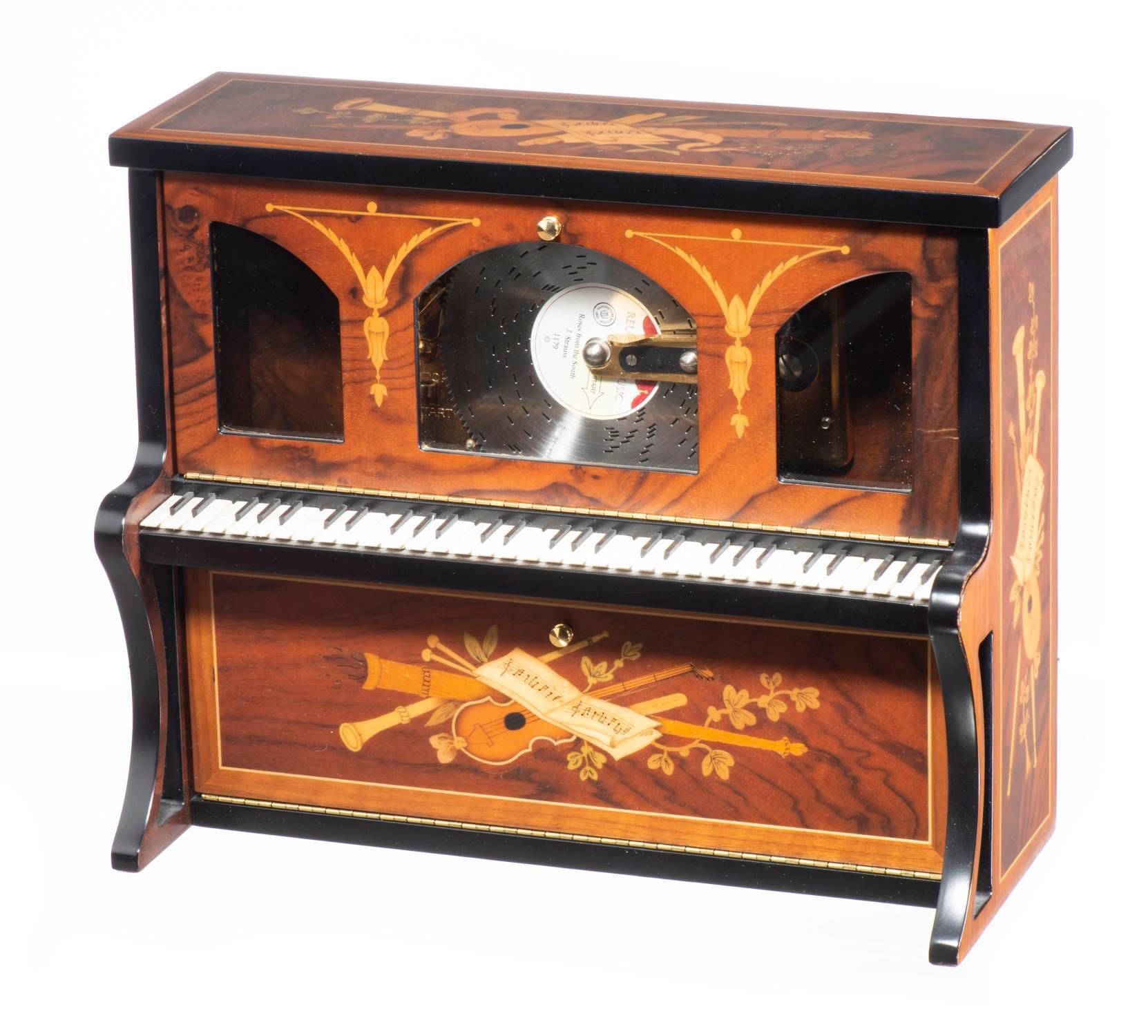 Null REUGE, Polyphon 'Piano' aus Furnierholz und Intarsien-Dekor für 11 cm Schal&hellip;