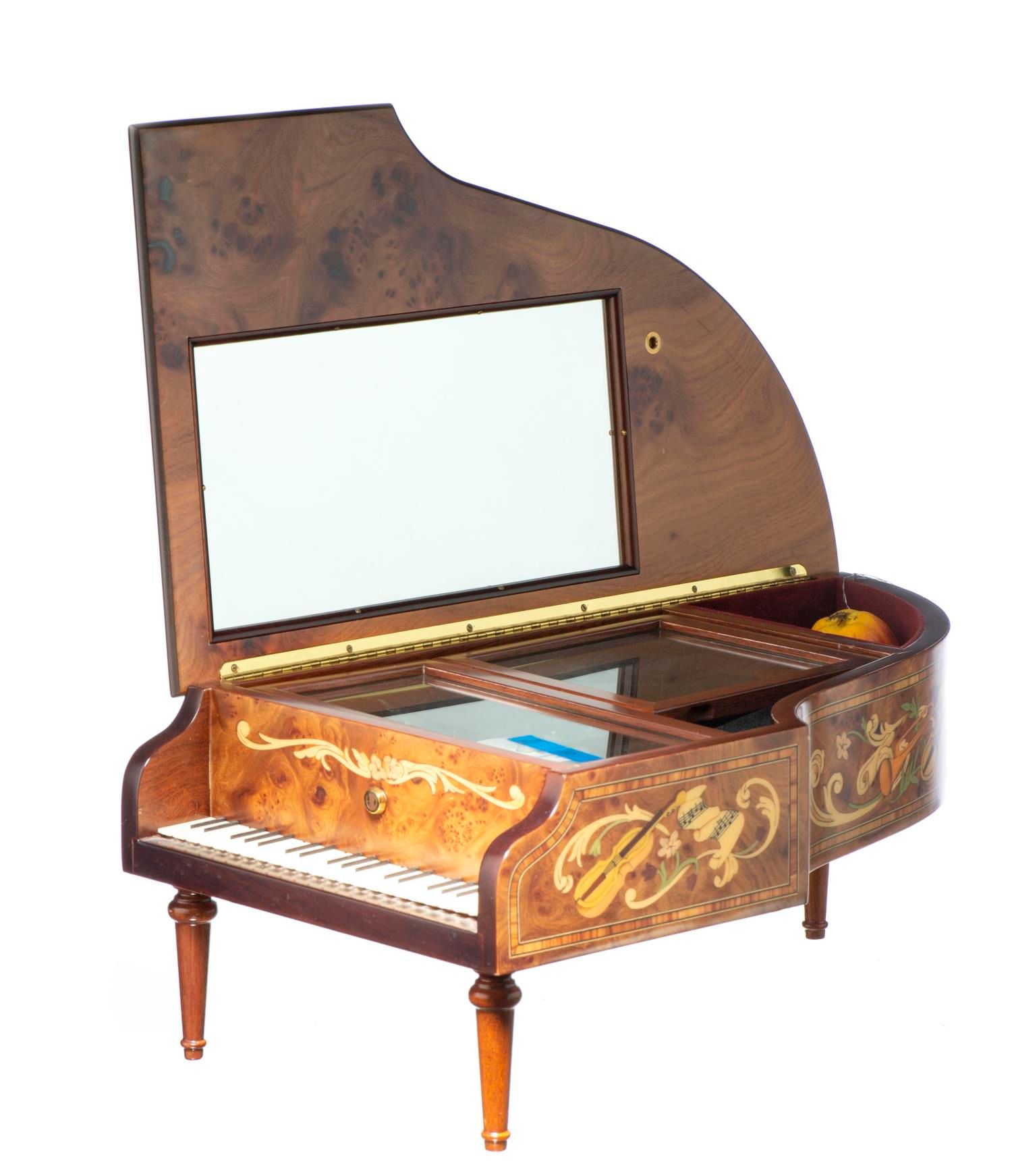 Null REUGE, Polyphone 'Piano à queue' en loupe et marqueterie de bois pour disqu&hellip;