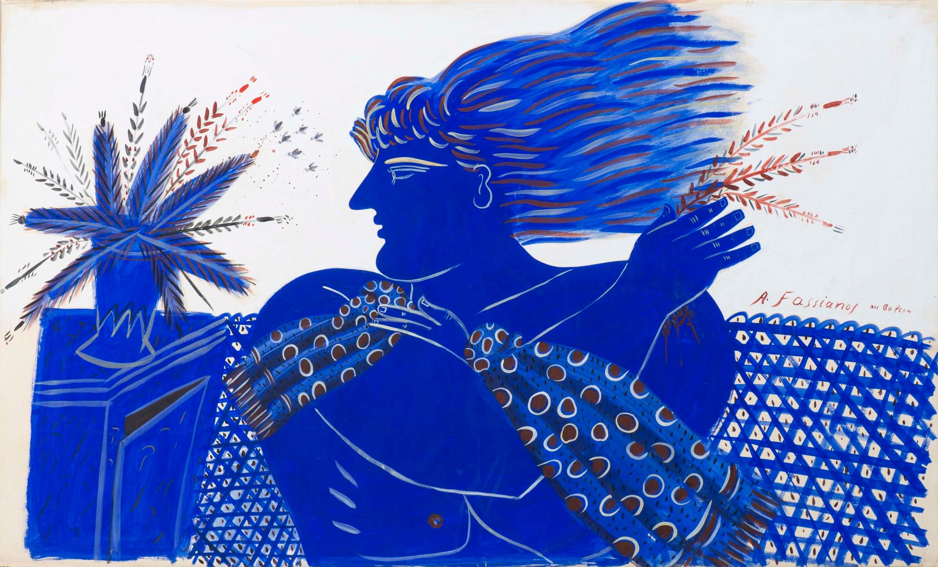 Null Alexandre FASSIANOS (1935-2022), Au balcon profil bleu, Acrylic on canvas (&hellip;