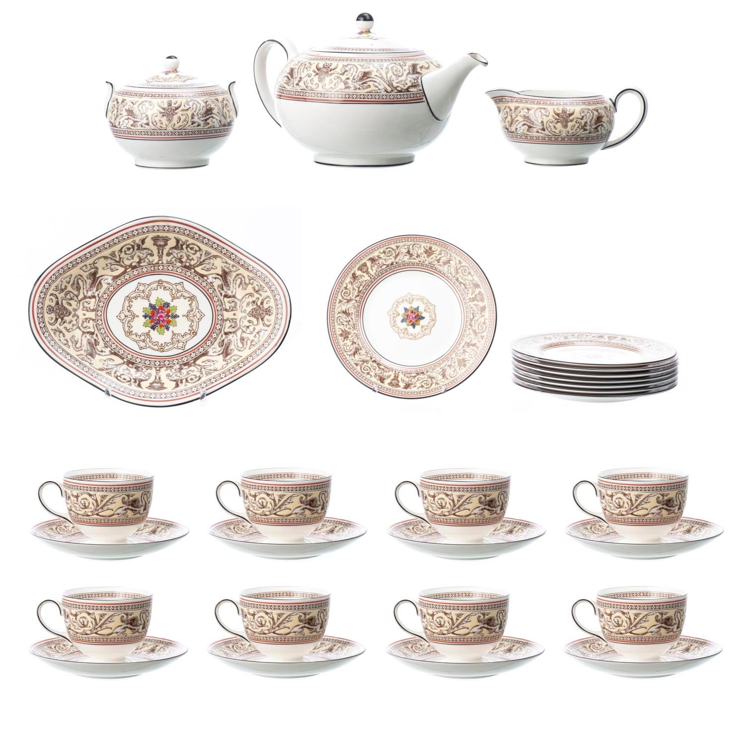 Null WEDGWOOD, modèle "Florentine" service à thé en porcelaine composé de:
-1 th&hellip;