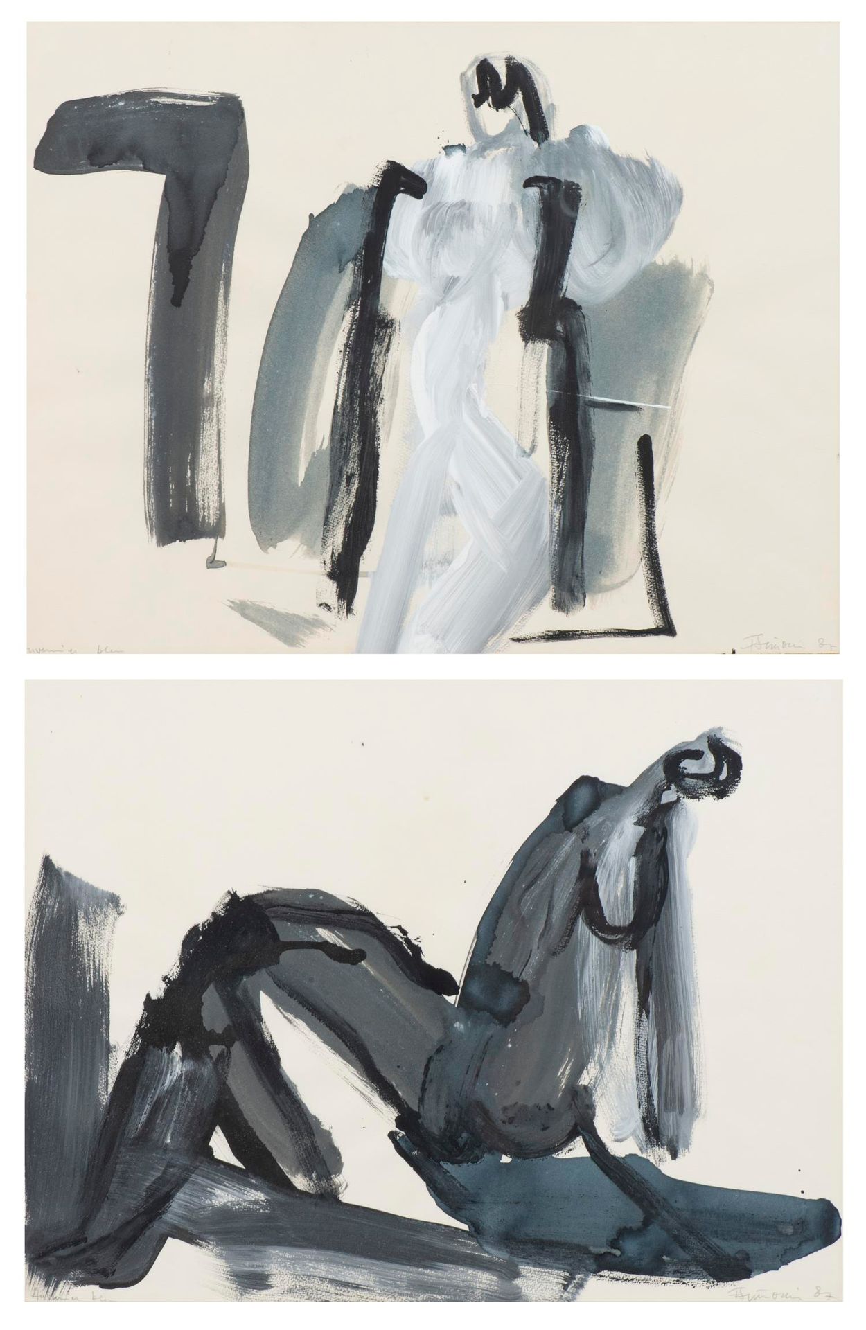 Null Francine SIMONIN (1936-2020), 'Auvernier Blu - Figures I and II', zwei Farb&hellip;