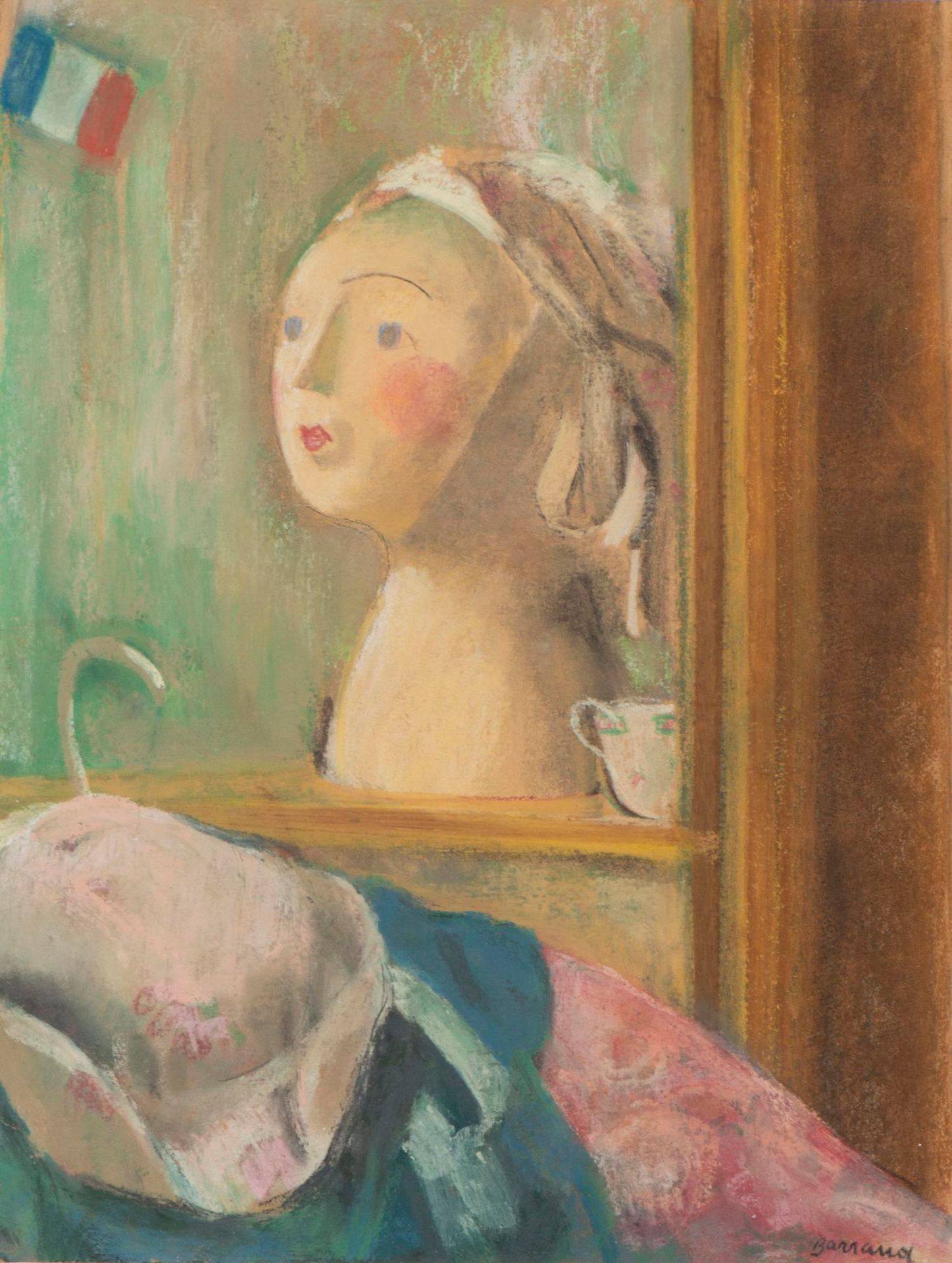 Null Maurice BARRAUD (1889-1954), "Femme masquée", Pastell auf Papier, unten rec&hellip;