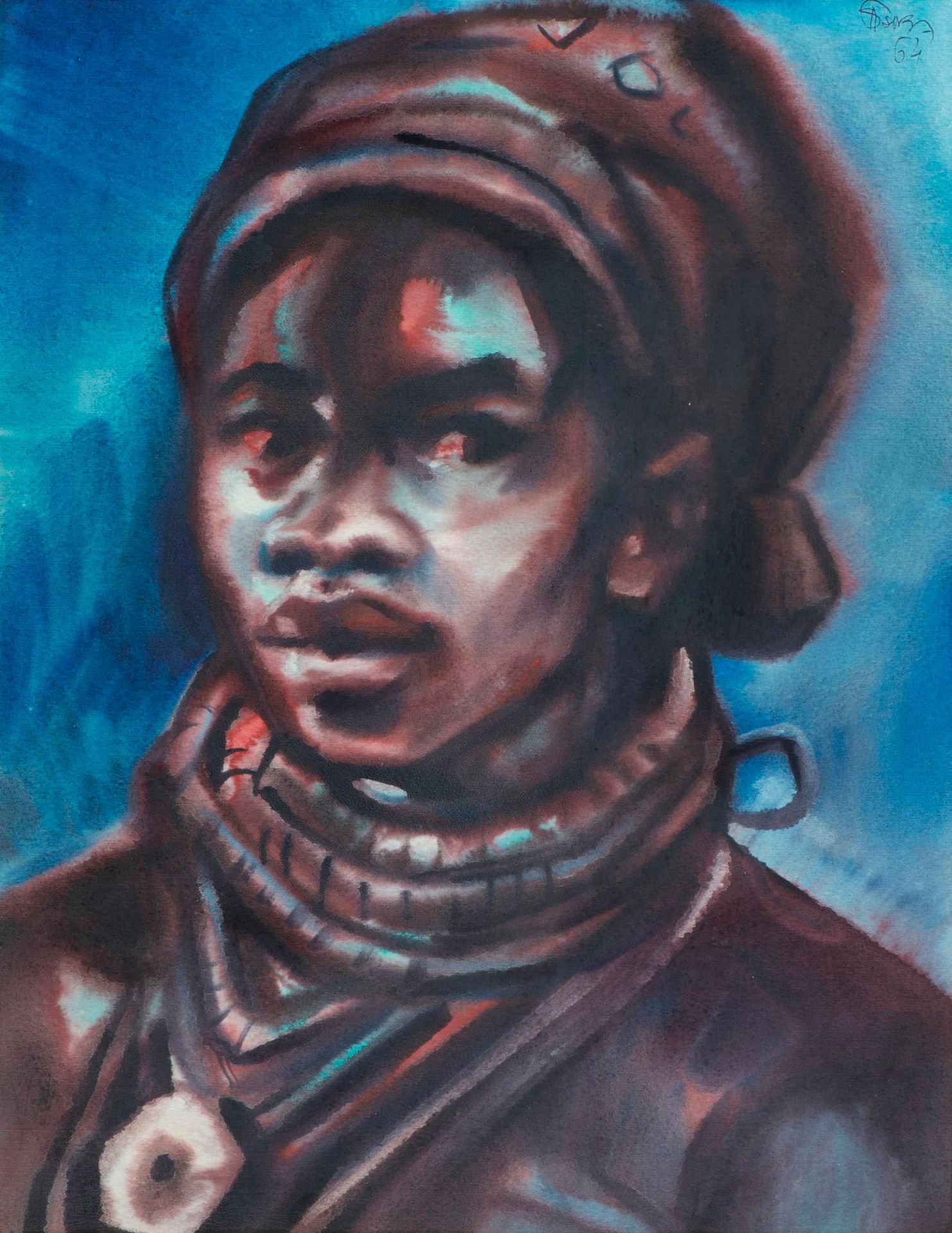 Null Albano SOUSA (1921-1995), "Portrait d'une femme africaine", (Massai) Aquare&hellip;