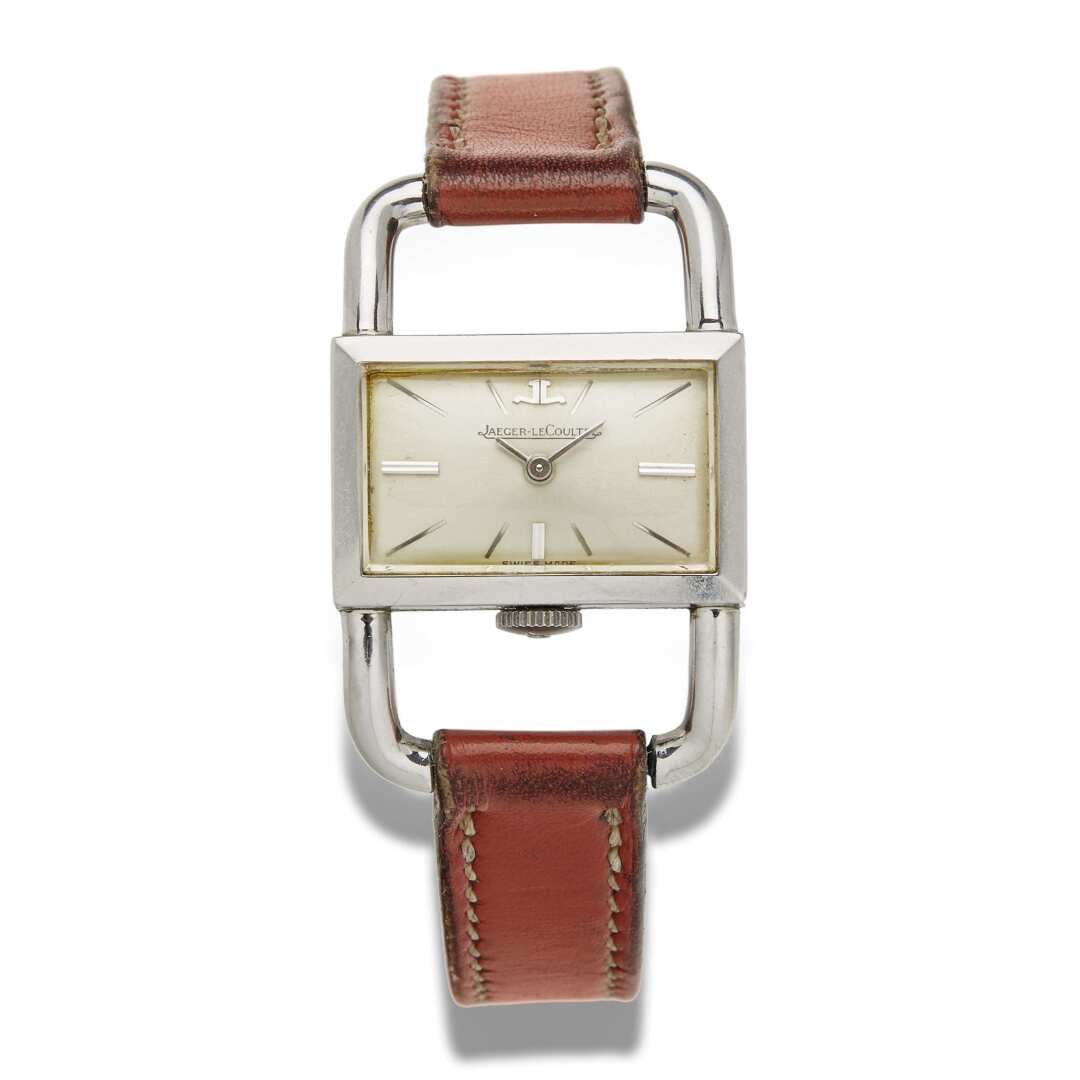 HERMES-JAEGER LECOULTRE Montre bracelet de dame " Etrier" en acier, par Hermès-J&hellip;