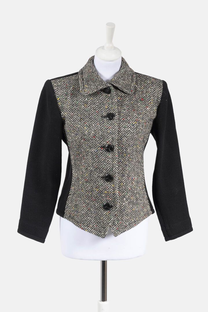SAINT LAURENT Rive Gauche White and black herringbone wool jacket with colored h&hellip;