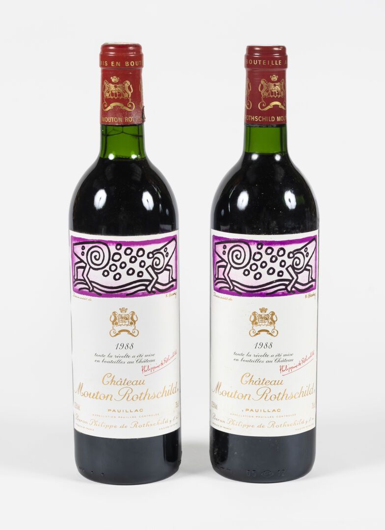 2 bouteilles Château Mouton Rothschild 1988 - Etiquette par Keith Haring 2瓶木桐酒庄1&hellip;
