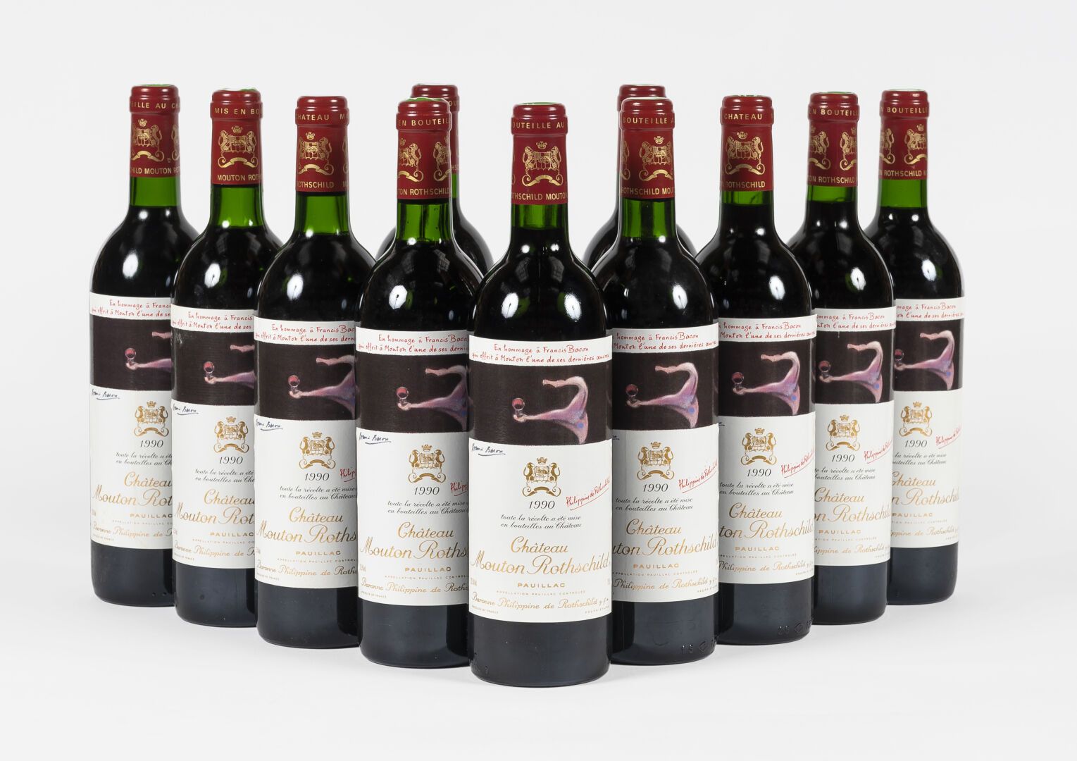 11 bouteilles Château Mouton Rothschild 1990 - Etiquette par Francis Bacon 11 bo&hellip;