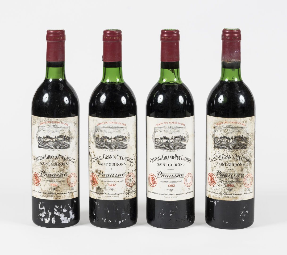 4 bouteilles Château Grand-Puy Lacoste 1982 4瓶 Grand-Puy Lacoste酒庄 1982年
波亚克，五级酒&hellip;