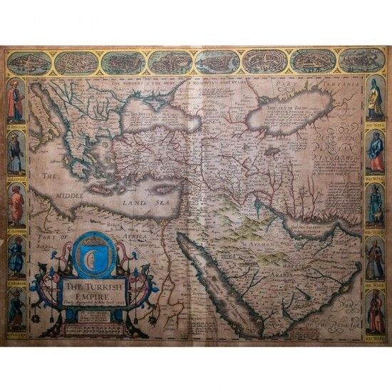 John Speed: The Turkish Empire, Year 1626 Grabado en plancha de cobre a doble pá&hellip;