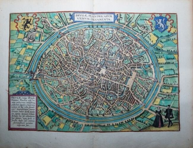 G. Braun & F. Hogenberg: Map of Bruges, 1575 Titel in Kartusche: BRUGAE, FLANDRI&hellip;