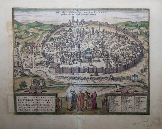 Braun & Hogenberg, View of Jerusalem, 1572 "Hierosolyma, Urbs Sancta. Ludeae, To&hellip;
