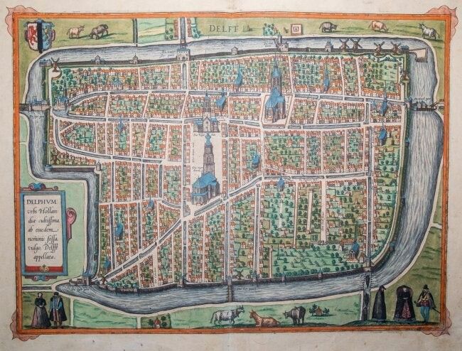 Braun & Hogenberg, Map of Delphum - Delft, Year 1581 铜版画来自Georg Braun和Frans Hoge&hellip;