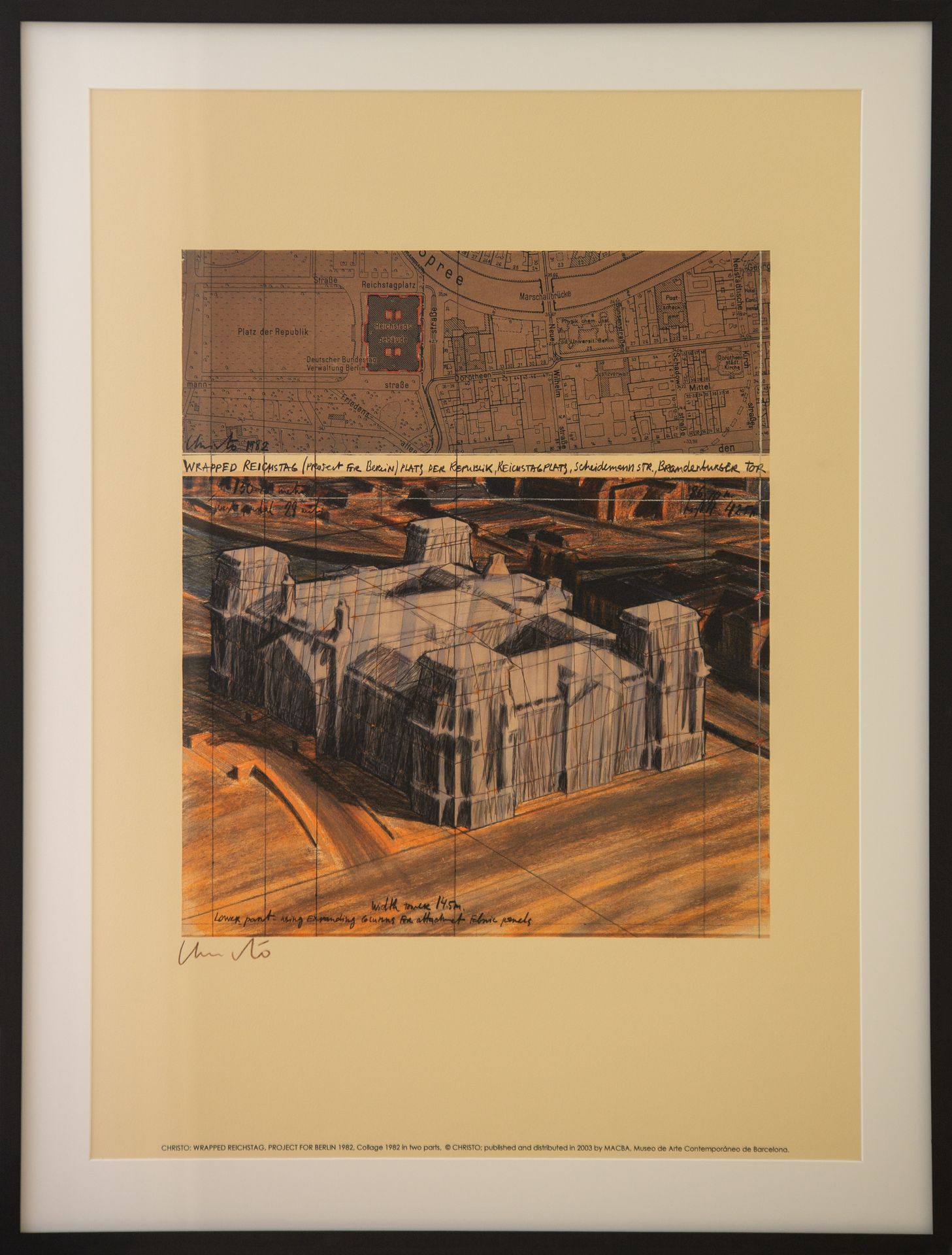 CHRISTO "包裹的国会大厦，柏林的项目--1982"。尺寸：cm 56.5 x 76.5 - in 22.3 x 30.1。2003年。博物馆纸板上的彩色&hellip;