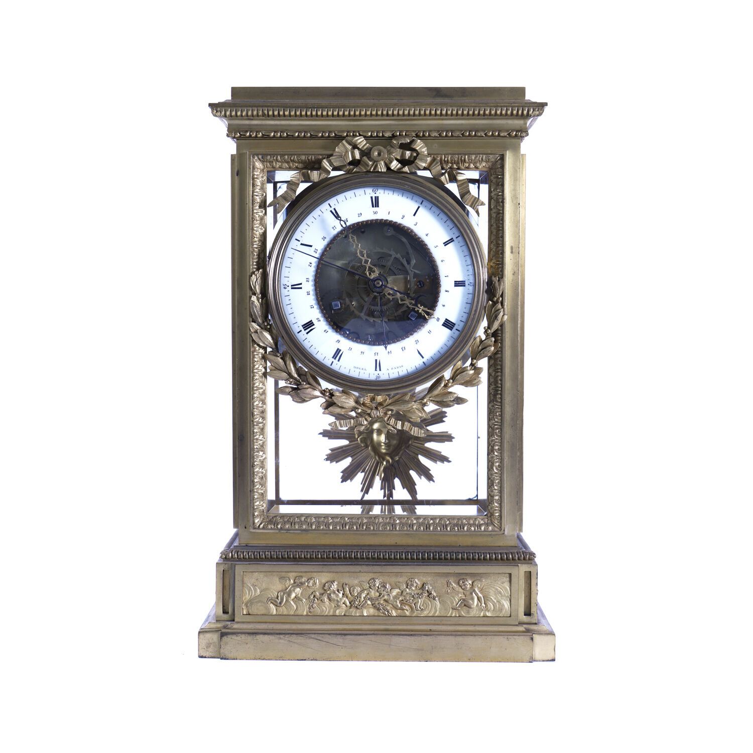 PENDULE CAGE EN BRONZE CISELÉ DORÉ, STYLE LOUIS XVI Clock cage in gilded bronze,&hellip;