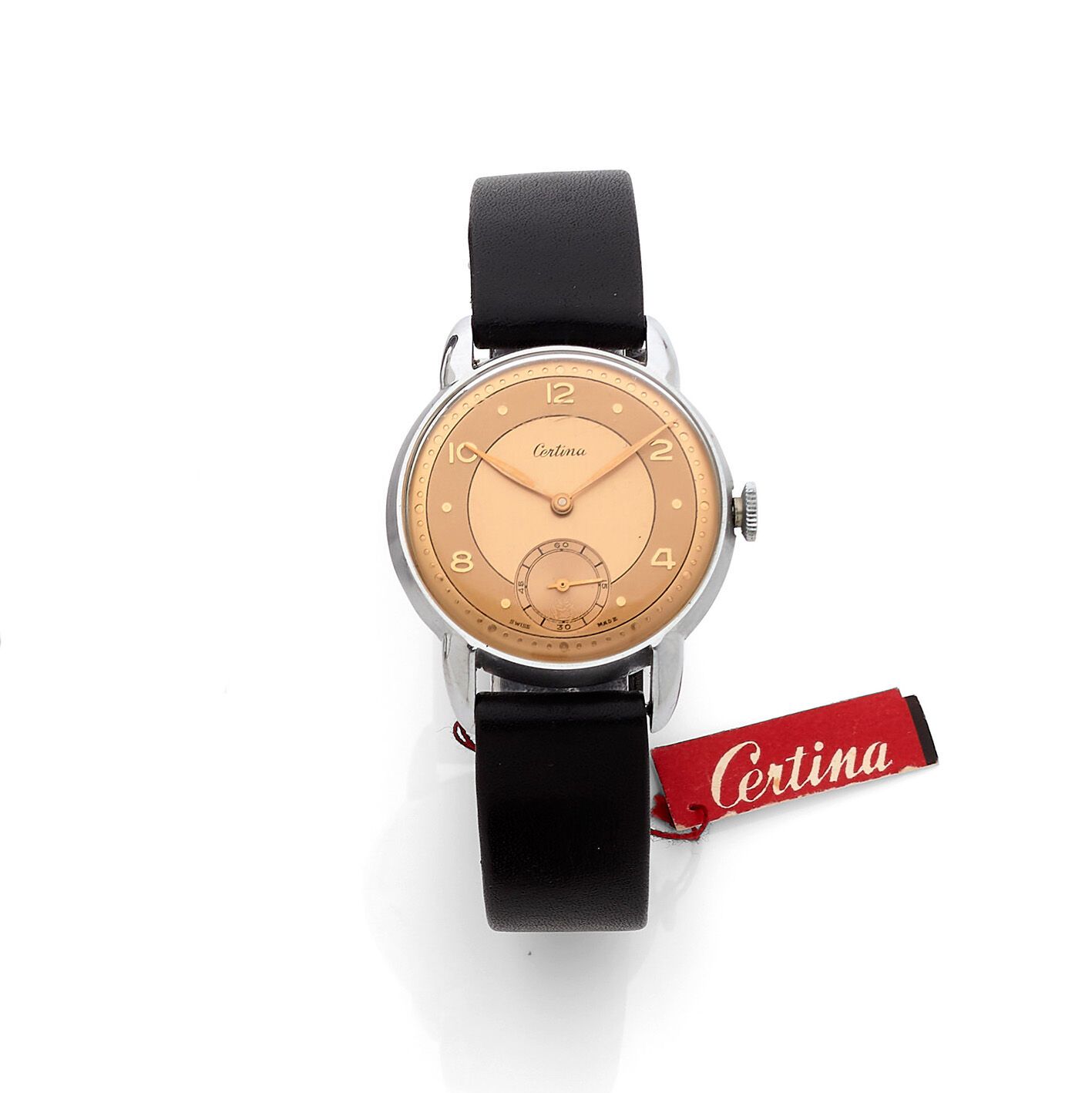 CERTINA CERTINA
Men's steel and metal wristwatch, circa 1950, copper sector dial&hellip;