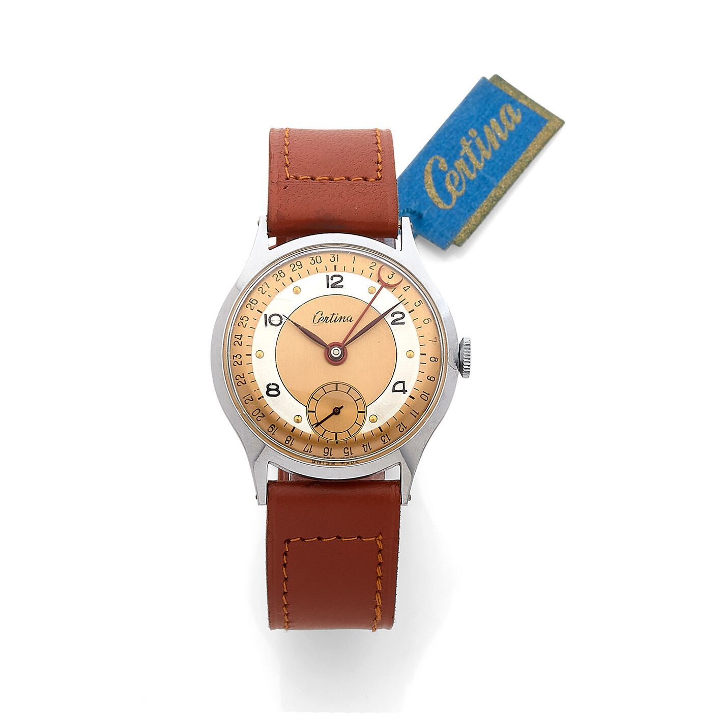 CERTINA CERTINA
Men's steel and metal wristwatch, circa 1950, bronze sector dial&hellip;