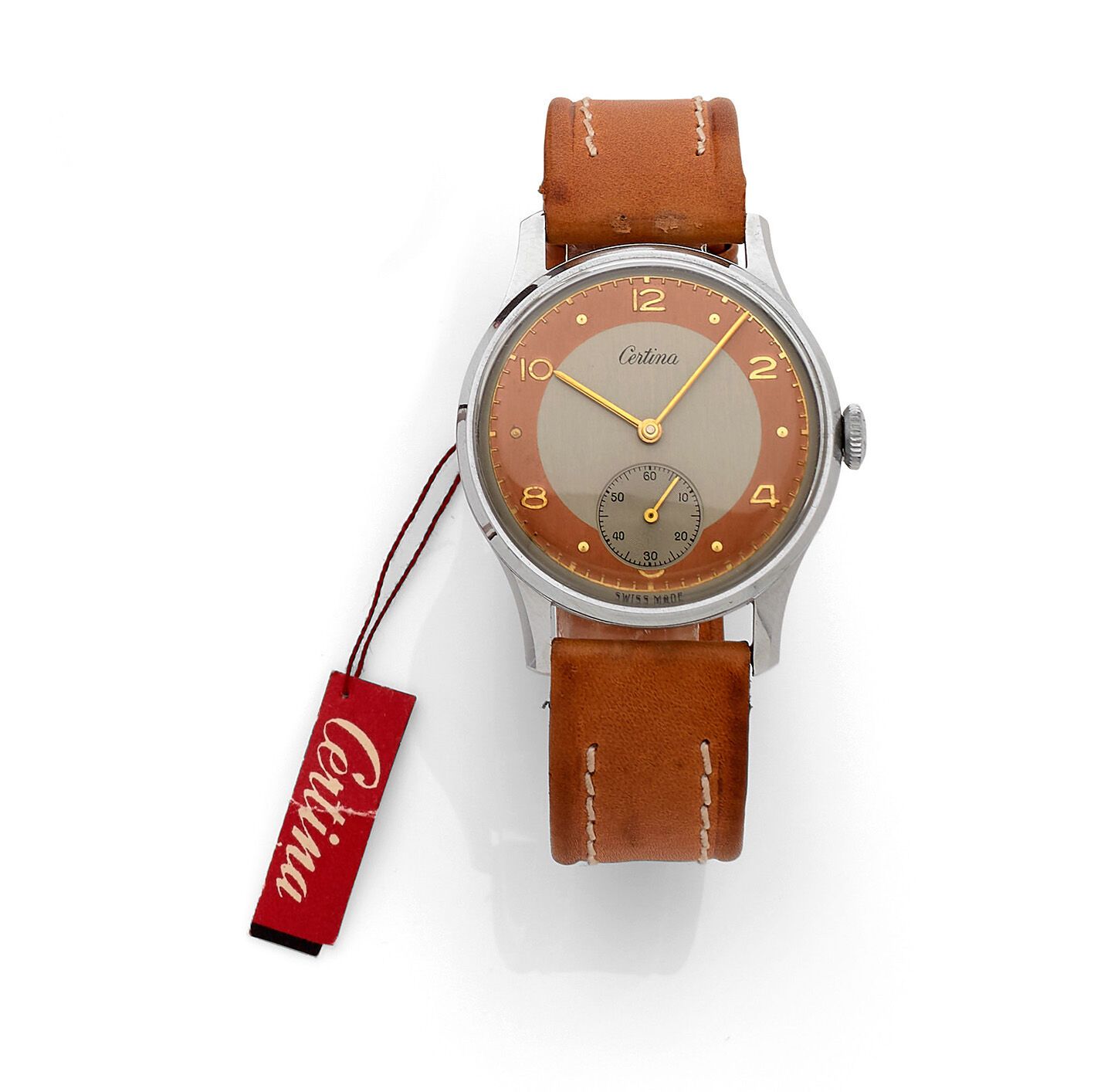 CERTINA CERTINA
Men's steel and metal wristwatch, circa 1950, silvered sector di&hellip;