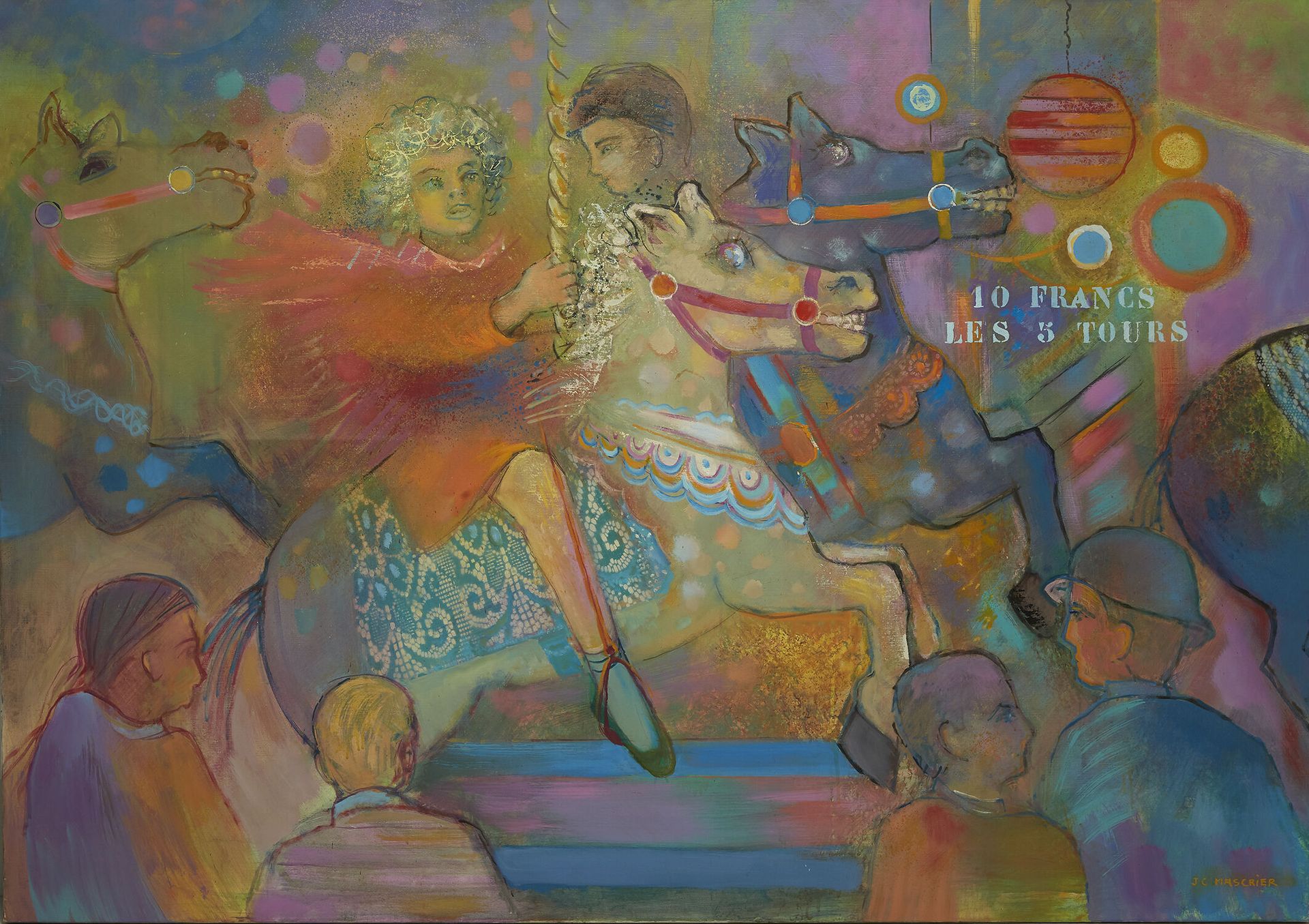 JEAN-CLAUDE MASCRIER (NÉ EN 1938) 让-克劳德-马斯克里尔（生于 1938 年） 
"旋转木马 
布面油画，右下方有签名 
布面&hellip;