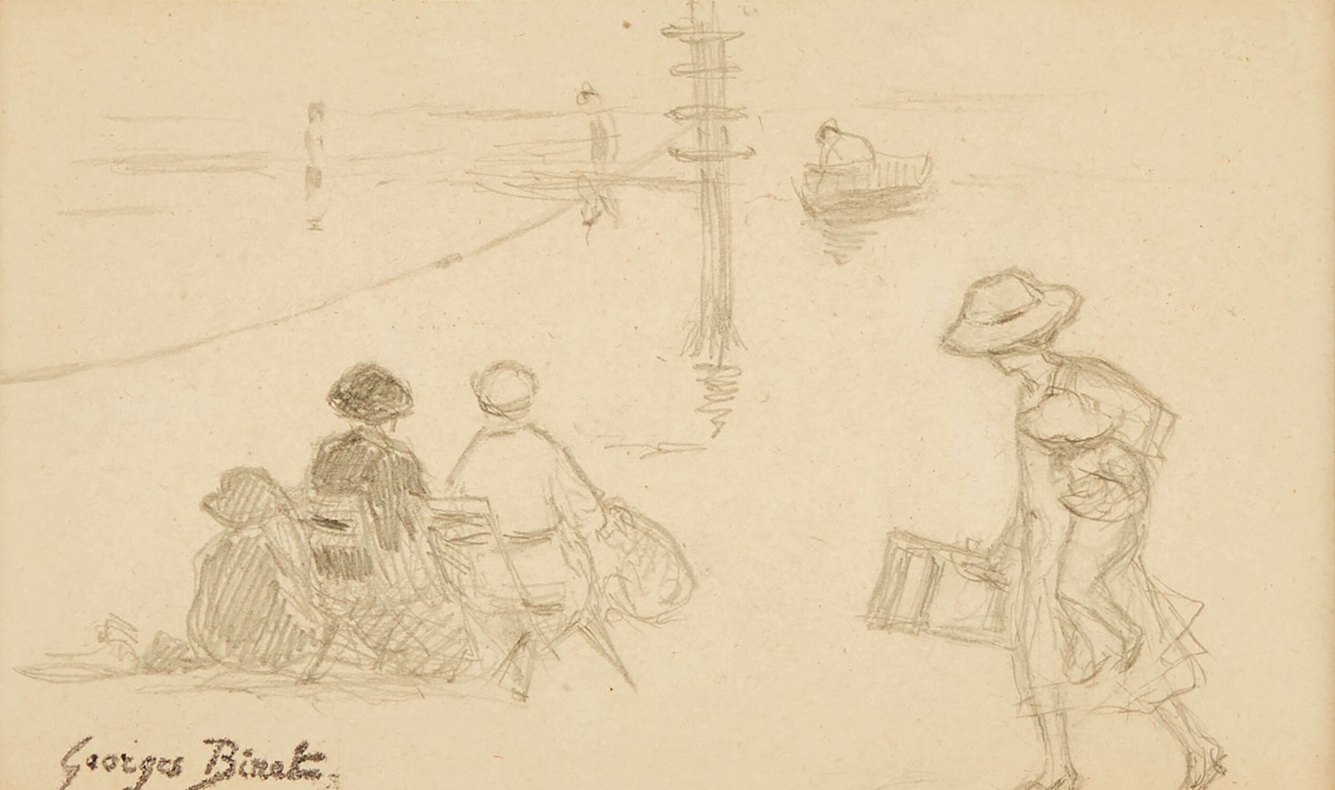 GEORGES BINET (1865-1949) 乔治-比奈
港口
铅笔，左下方有邮戳
铅笔，左下方有邮戳；
高 9.5 x 长 15.5 厘米（从远处看）-&hellip;