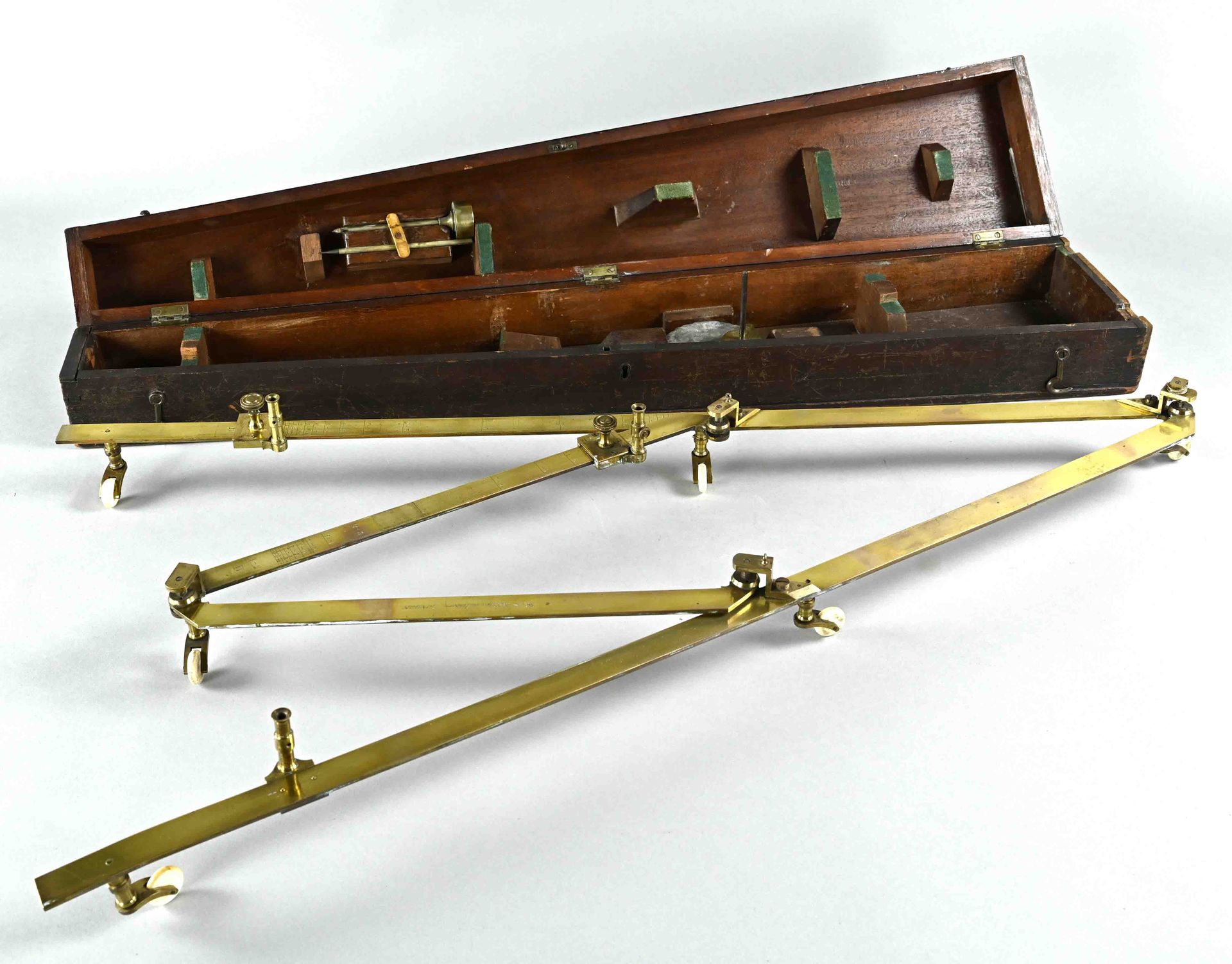 Null 受电弓，英国，19世纪，黄铜制的受电弓，活动框架，象牙轮，装在桃花心木箱子里，长84厘米，署名W&S Jones，伦敦Holborn 30号。出处：L&hellip;