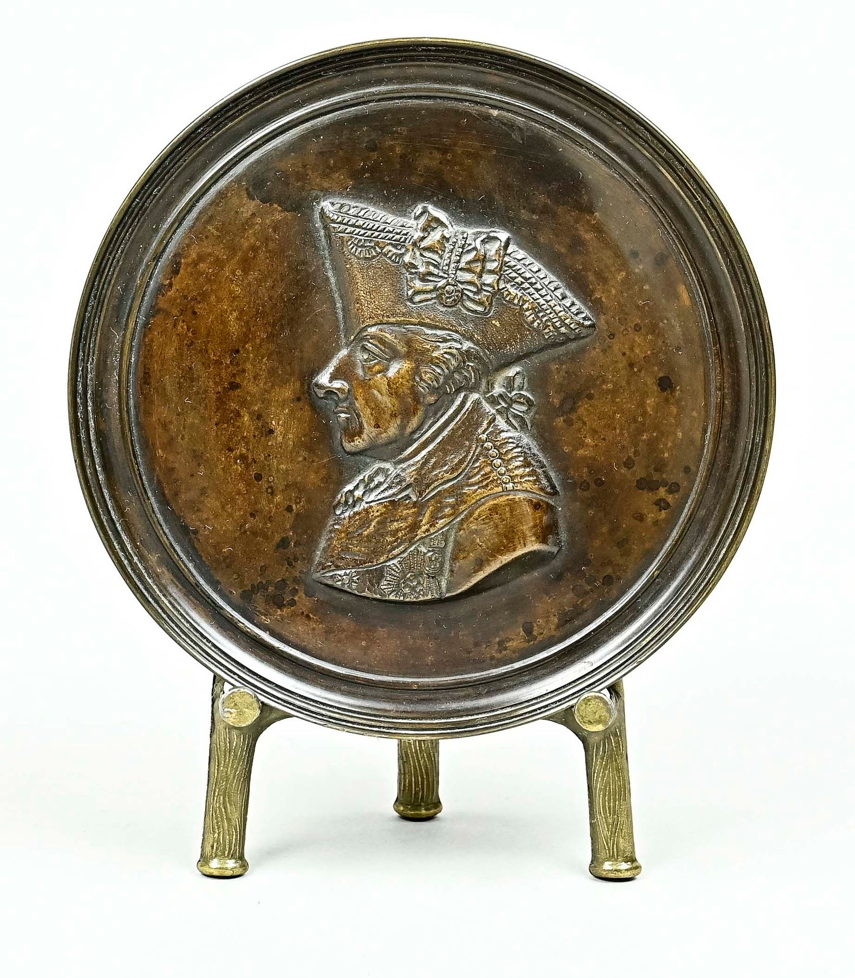 Null Medallón de bronce, "Der alte Fritz", perfil lateral c. 1830, dm 13 cm, mar&hellip;