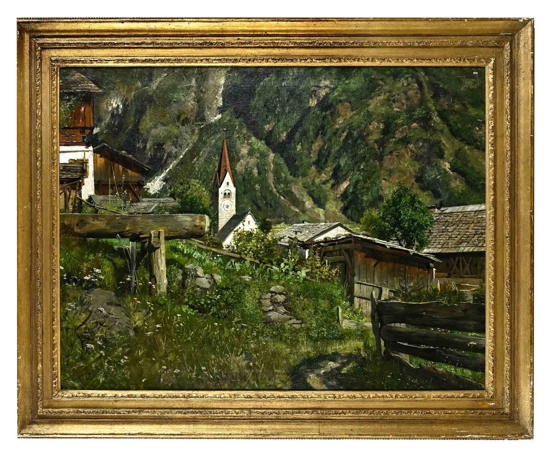 Null Kirchbach, Johann F., (1859 - 1912), "Church in South Tyrol", oil on canvas&hellip;