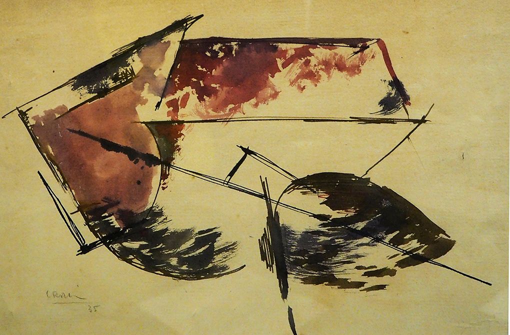 Null Tullio Crali Témpera sobre carta 20x29 Composición futurista 1935