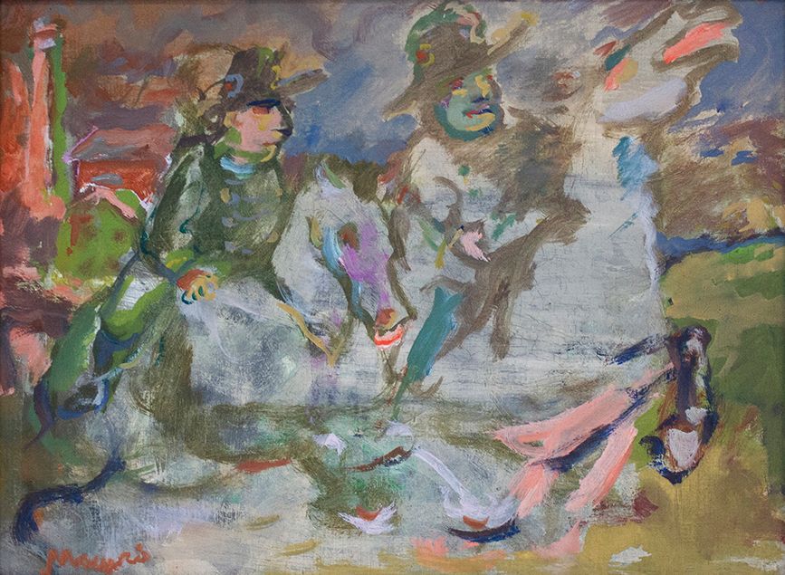Mino Maccari Cavalcade 1947 米诺-马卡里 布面油画 30x40 骑兵队 1947年 由艺术家在照片上签名认证