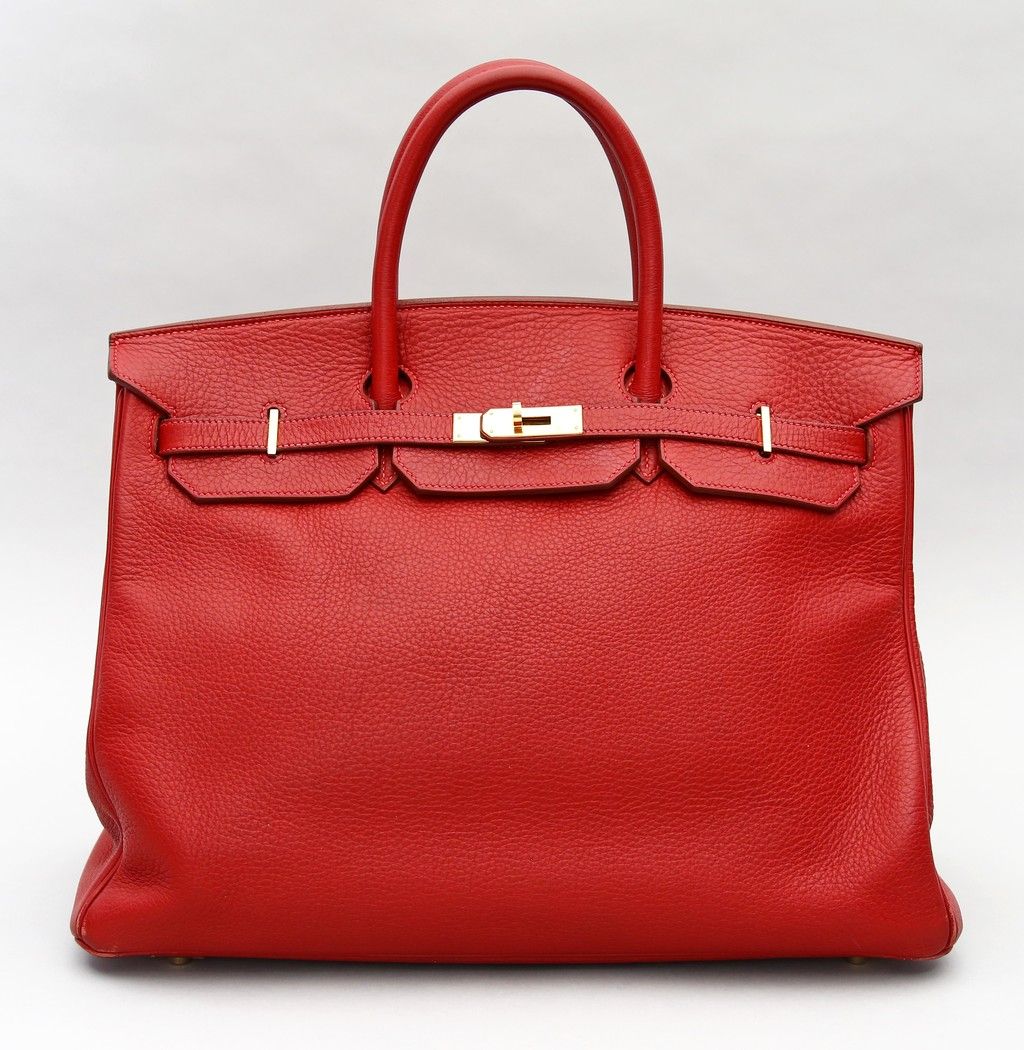 "Birkin Bag 40", Hermès. Cuir Togo rouge cœur, estampillé "HERMÈS PARIS MADE IN &hellip;