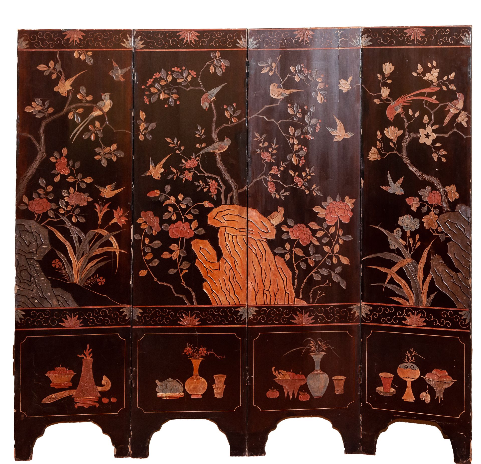 Null Chinese folding screen with four leaves in Coromandel lacquer, 19th century&hellip;
