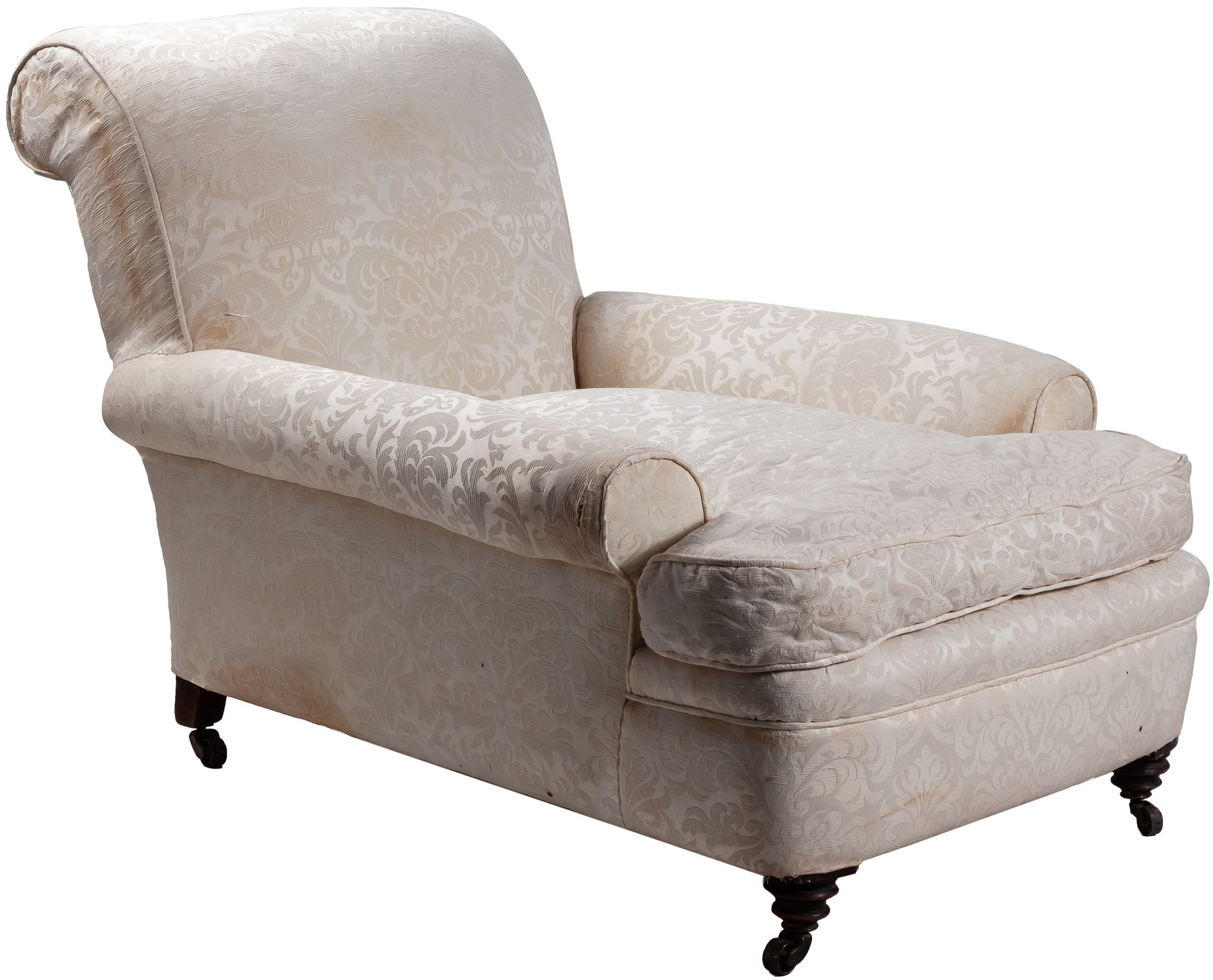Null A turned-leg cream-damask upholstered mahogany chaise longue

80 x 100 x 80&hellip;