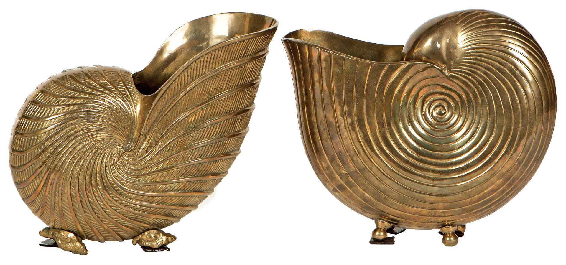 A pair of gilded metal nautilus shell centerpieces 21 x …