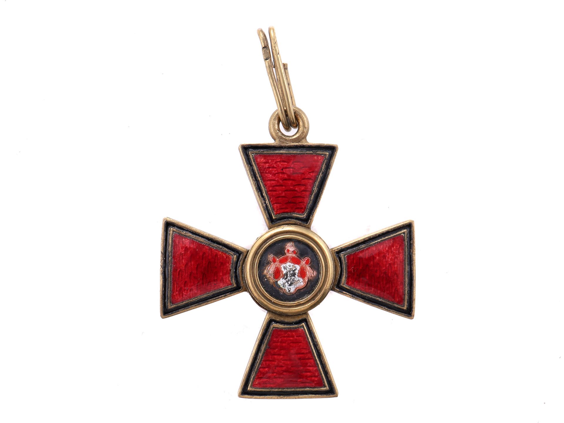 Null 
俄罗斯帝国圣弗拉基米尔王子勋章，四级民用部门胸章。特点是有一个青铜镀金和红色珐琅的十字架。背面珐琅下的低臂上标有K和西里尔文DO，代表Dmitry &hellip;