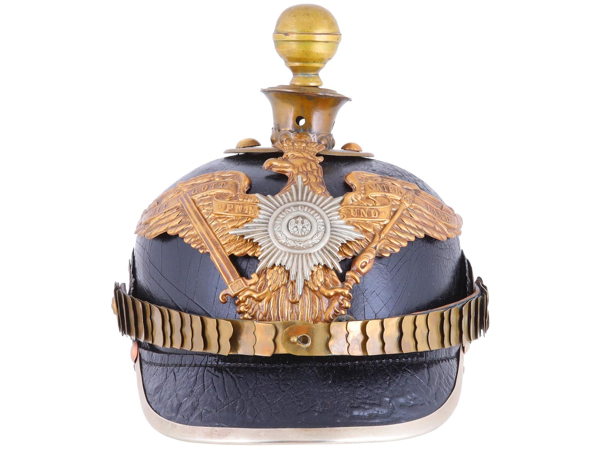 Null 
World War I-era German "Pickelhaube", constructed of lacquered black leath&hellip;
