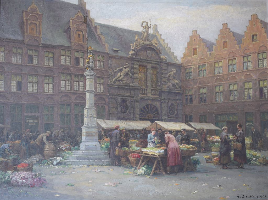 Null 鲜花市场（Marché aux fleurs）。1936.栏杆，60 x 80。