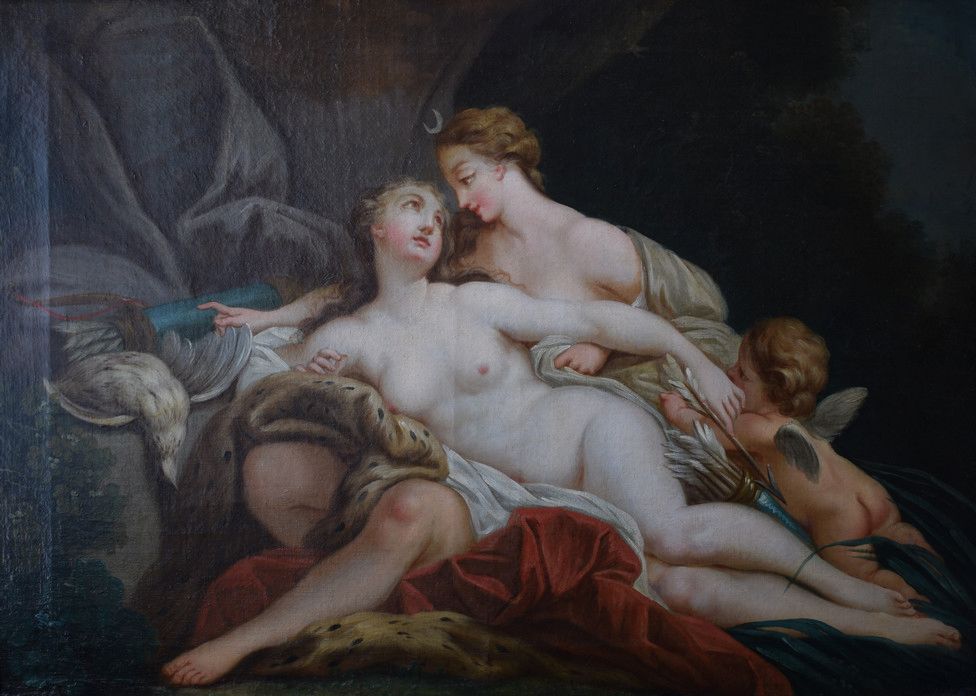 Null Zeus (déguisé e Artémis) e Callisto. Toile, 60 x 85.