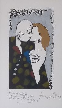 Null Pareja que se abraza. Con inscripción. Técnicas mixtas, 35 x 20.