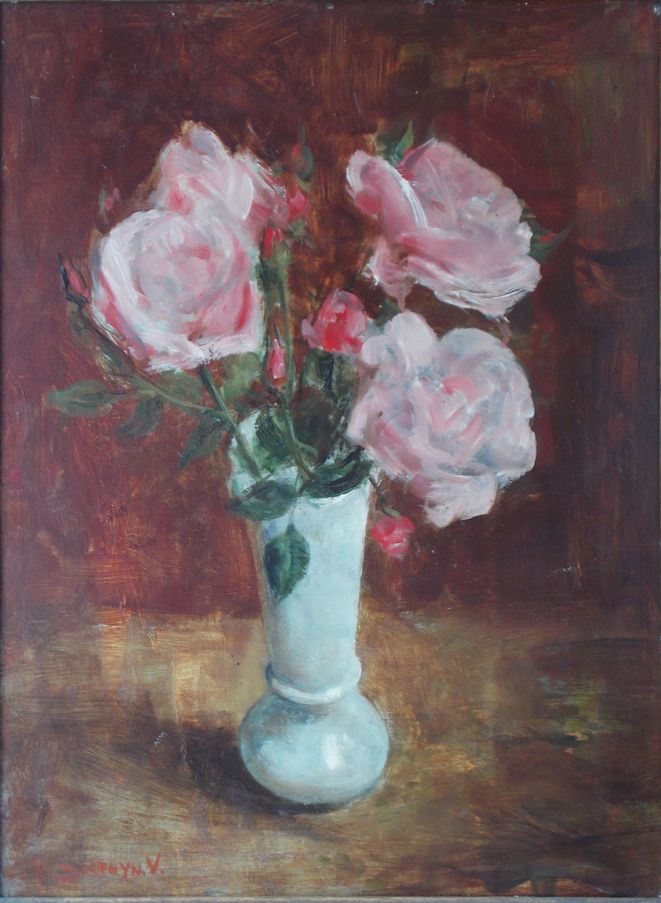 Null Vase de fleurs. Panneau, 49 x 36.