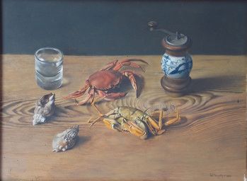 Null Nature morte aux homards et buccins. 1973. Panneau, 29 x 39.