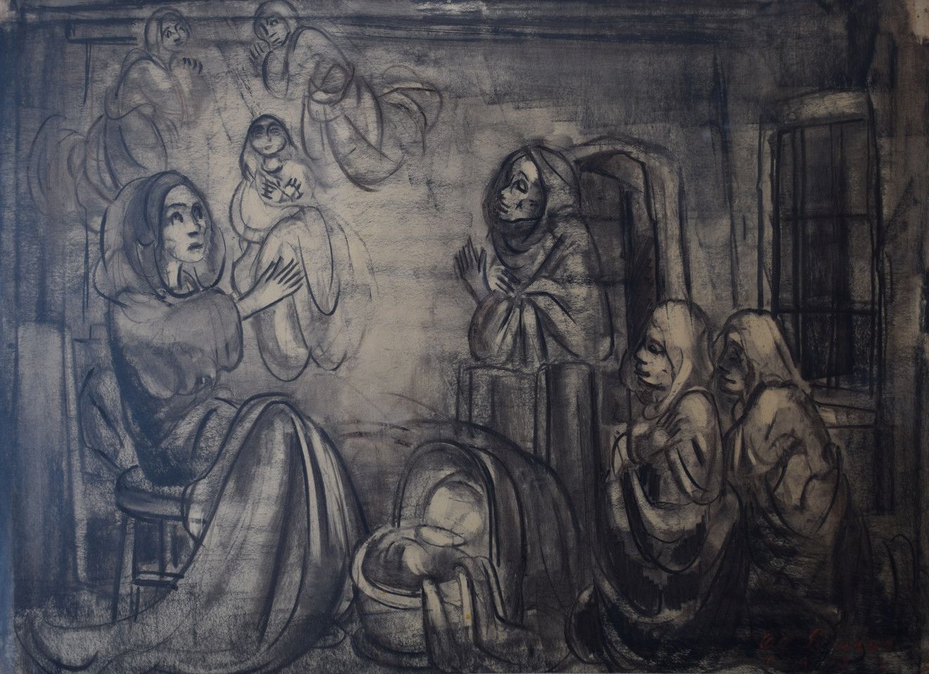 Null Our Lady with Child. Charcoal drawing, 56 x 77.