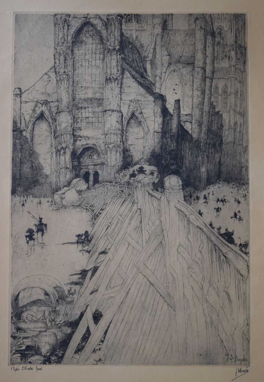 Null "L' église St. Nicolas Gand". Etching, signed.