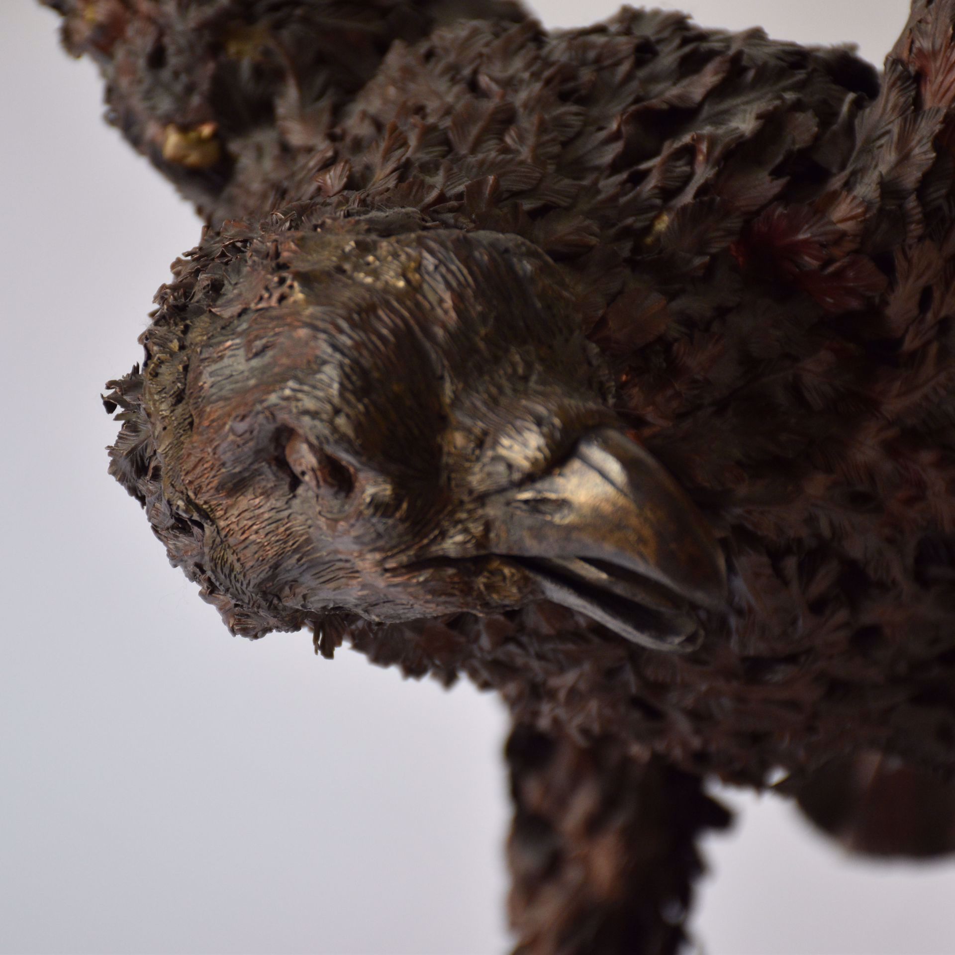 VAN BOECKEL LODE Bird of prey: patinated wrought iron sculpture on wooden base. &hellip;
