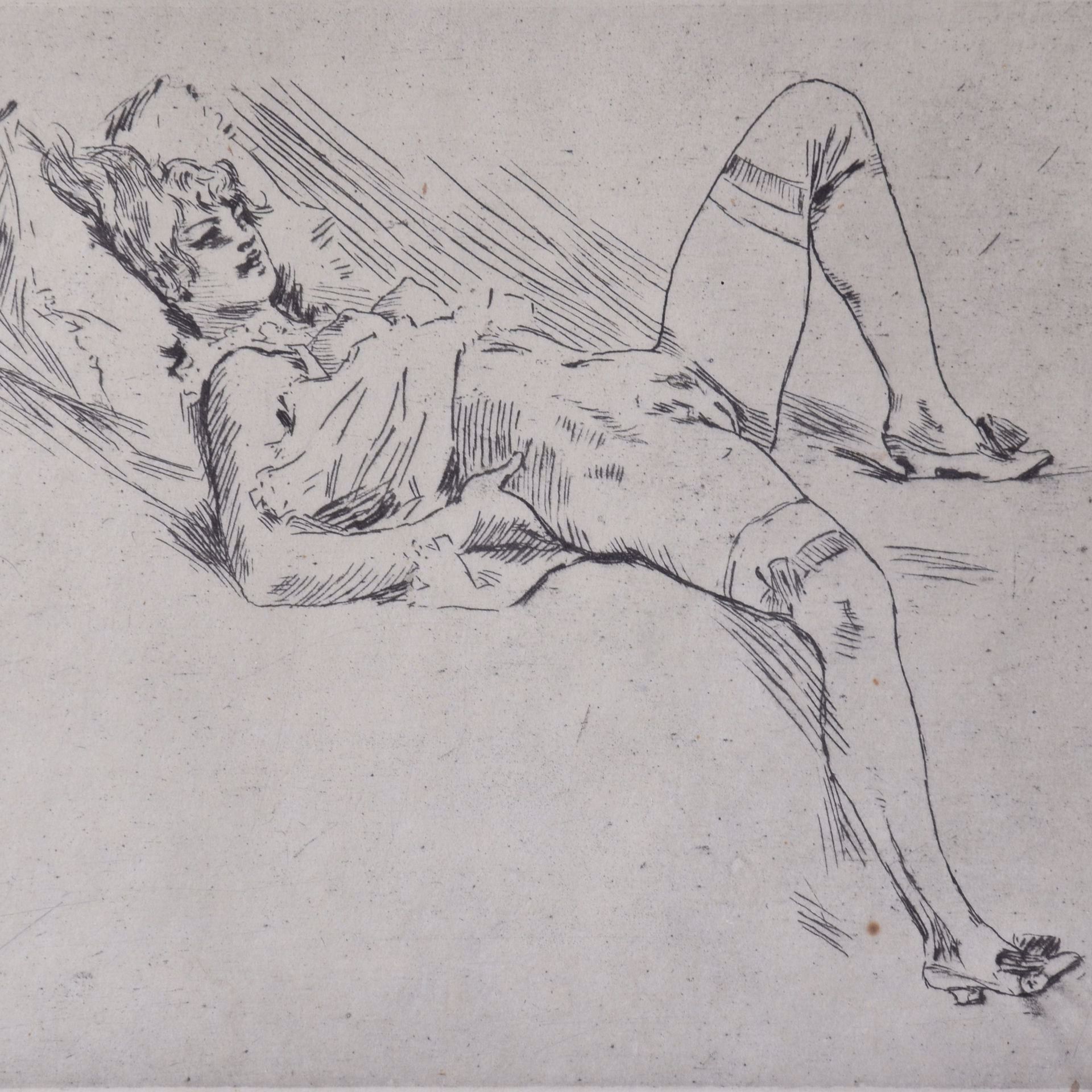 Rops Félicien 躺着的裸体和厨师。两幅版画。